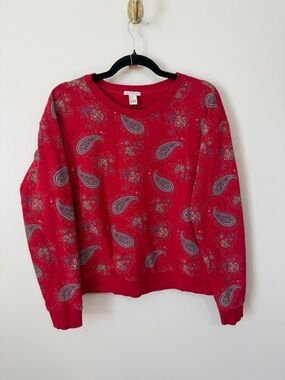 vintage 100% cotton Forever21 red western paisley crew neck long sleeve sz S